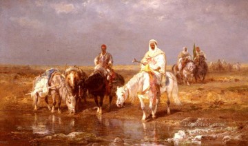  horses Oil Painting - Arabs Watering Their horses Arab Adolf Schreyer